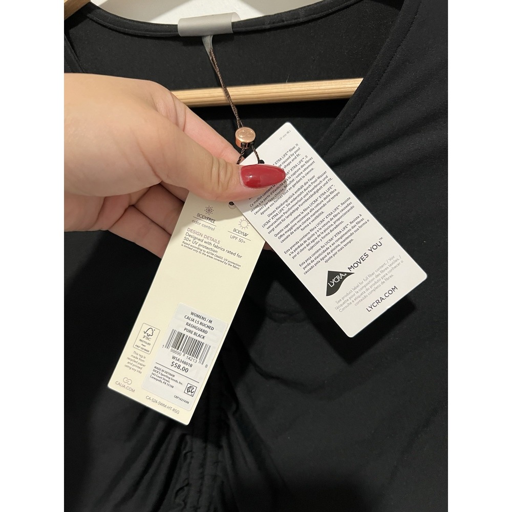CALIA Women's Long Sleeve Ruched Swim Rashguard Size Medium Black NWT $58 - Picture 9 of 9